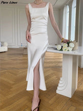 Bxoxo Women's White Elegant Sleeveless Slim Split Slip Dresses Summer Fashion New Female Clothing Evening Party Wedding Guest Dress